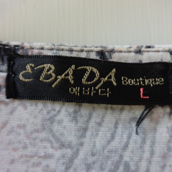 EBADA women's top/dress size L, poly with stretch, cream, black and peach print - Picture 5 of 14